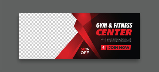 fitness training facebook cover editable template web banner ads design vector with creative eye cat