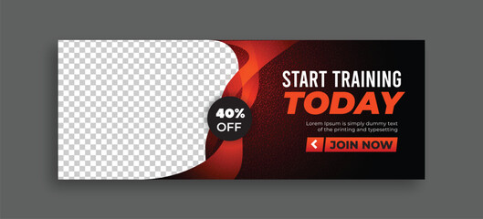 fitness training facebook cover editable template web banner ads design vector with creative eye catching highlight shapes