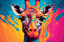 Colorful Giraffe Animal Portrait Vector Illustration