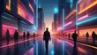 futuristic cityscape, holographic pranks and digital illusions creating a surreal atmosphere