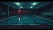 1989, photorealistic, old 90s swimmingpool, scary atmosphere, playground, dimly lit, cozy carpet, dark atmosphere, in the style of marco_t1d_liminal, minimalistic,photographed by sean tucker   