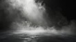 © Emil - Abstract image of dark room concrete floor. Black room or stage background for product placement.Panoramic view of the abstract fog. White cloudiness, mist or smog moves on black background.