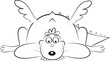 Green cute dragon resting lying on its belly. Black and white line art vector illustration