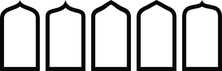 Wall Mural - Set of vector Islamic door and window shapes. Arabic door and window vector silhouette. Arabic arch windows and doors in oriental architecture elements template.