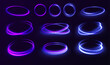 © ikril - Set of neon blurry light circles at motion . Vector swirl trail effect. Abstract vector fire circles, sparkling swirls and energy light spiral frames.