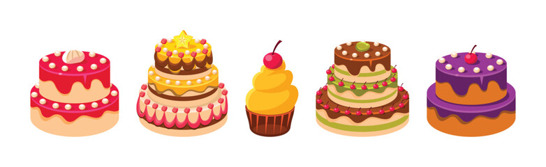 Poster - Sweet Cake and Cupcake Dessert with Cream Vector Set