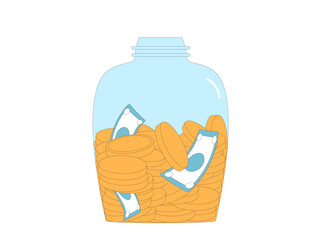 Wall Mural - Jar with coins and banknotes. Savings concept. Moneybox. Donation. Investments