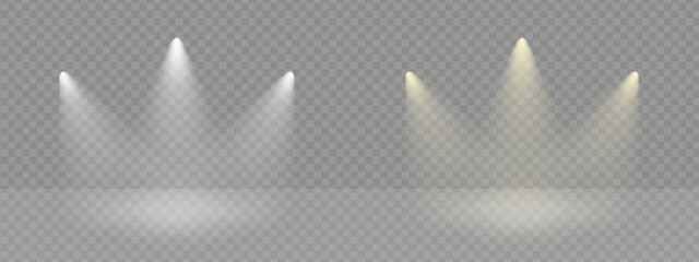 Poster - Light rays effect vector on transparant scene. Stage lamp on award ceremony flare the event. Spot beam shine and glow, illuminate concert studio.