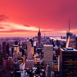 Fototapeta  - New York City Manhattan skyline panorama with Empire State Building at sunset.