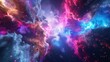 A breathtaking digital representation of a cosmic nebula, featuring interstellar clouds with a spectacular palette of pink and blue hues scattered with stars.