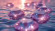 Sparkling diamonds float in the water, in the style of dreamy color palette