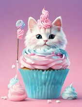 Little Kitten With Pink Cupcake