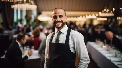 Canvas Print - Cheerful event planner overseeing gastronomic event warm smile