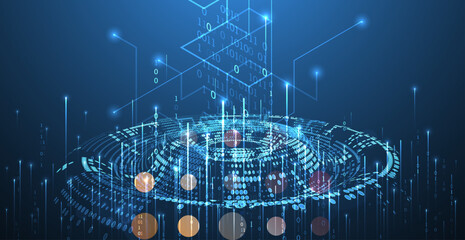 Big Data. Abstract digital futuristic wireframe vector illustration on technology background. Data mining and management concept. Hand drawn art.