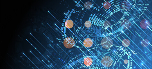 Big Data. Abstract digital futuristic wireframe vector illustration on technology background. Data mining and management concept. Hand drawn art.
