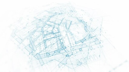 Wall Mural - Architecture design: blueprint plan - illustration of a plan modern residential building / technology, industry, business concept illustration: real estate, building, construction, architecture