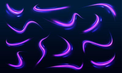 Wall Mural - big set of neon speeds in the form of a road of different light colors. speed connection vector back