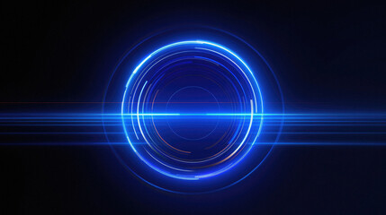 Wall Mural - Neon circle with blue light on dark background .