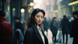 Young beautiful chinese woman walking in the city at night, lifestyle people concept