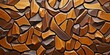 Abstract brown wooden glazed glossy deco glamour mosaic tile wall texture with geometric shapes - Wood background, Generative AI 