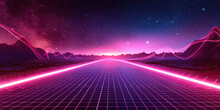Colorful Background Of A Grid With Pink And Purple Lines,, 3d Abstract Neon Background, Geometric Background With Polygonal Structure, Cyber Space Virtual Reality,
