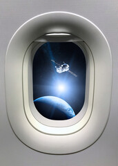 Wall Mural - view from porthole window on spacecraft launch into space. elements of this image furnished by nasa.