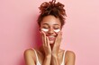 © Anastasiia - Happy Woman Applies Hydrating Eye Cream, Radiating Confidence And Selfcare. Сoncept Skincare Routine, Self-Care Tips, Confidence-Boosting Habits, Hydrating Eye Cream Benefits, Radiating Happiness