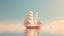 3D Illustration Of A Sailing Ship With A Minimalist Background. Generative Ai