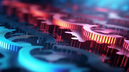 Wall Mural - vibrant abstract technology background with gear wheel: big data concept - 3d render