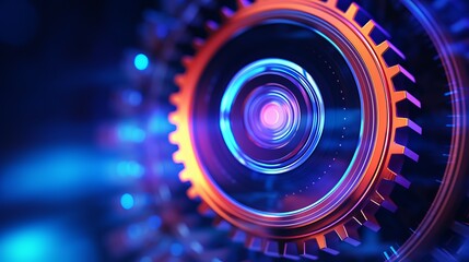 Wall Mural - vibrant abstract technology background with gear wheel: big data concept - 3d render