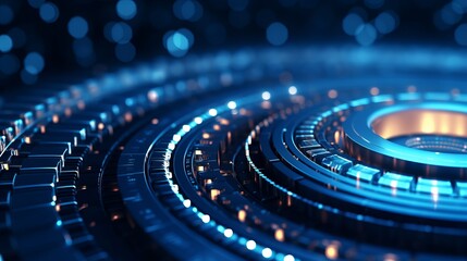 Wall Mural - vibrant abstract technology background with gear wheel: big data concept - 3d render