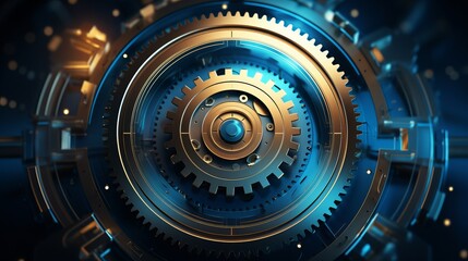 Wall Mural - vibrant abstract technology background with gear wheel: big data concept - 3d render