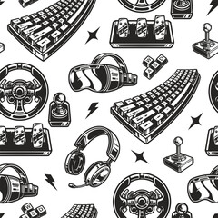 Wall Mural - Cyber sports seamless pattern monochrome