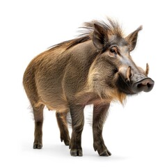 Wall Mural - Warthog standing side view isolated on white background, photo realistic.