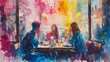A good time in a pub, depicted in watercolor. Generative Ai.