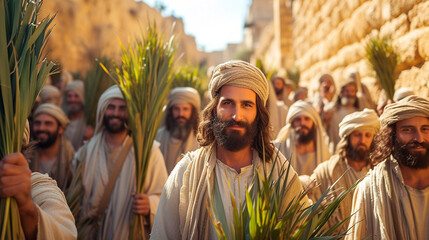 Wall Mural - Palm Resurrection, Entry of the Lord into Jerusalem. Christian photography for church religious Easter publications