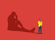 © Vadym - Unhappy human. Stress and failure. The businessman’s crisis. Unhappy businessman standing with shadow sitting on floor. Bad mood concept. Flat vector illustration