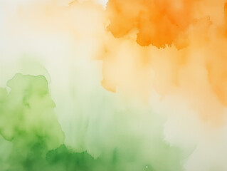 Wall Mural - Green and orange watercolor stains on white paper background