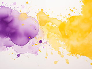 Wall Mural - Yellow and purple watercolor stains on white paper background