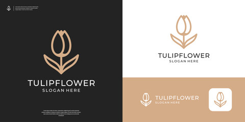 Wall Mural - Simple flower tulip logo design with line art style