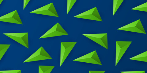 Wall Mural - lots of green triangle and diamond 3d shapes texture - geometric mosaic pattern on dark blue backgro