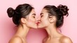 © Ilja - Beautiful young women models kissing passionately in an intimate moment, two girls facing each other