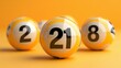 © Ilja - Close up of yellow lottery balls on pastel background with focus on lucky number 21