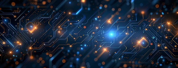 technology abstract background with circuit diagram elements, in the style of light black and indigo, luminous shadows, bokeh, angular. generative AI 