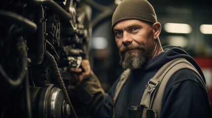 Poster - Diesel technician with machinery backdrop