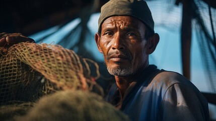 Wall Mural - Traditional expertise of a commercial fisherman