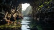Underground Beautiful panoramic view of the river in the cave Cave