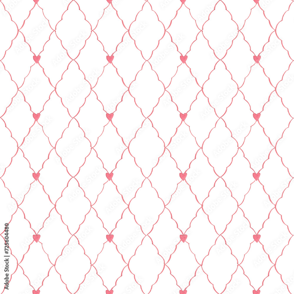 Hand drawn watercolor pink bows and hearts. Seamless pattern ...