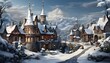 Winter wonderland in a small village. Panoramic image.