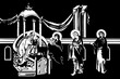 Traditional orthodox image of the Presentation of Jesus at the Temple. Christian antique illustration black and white in Byzantine style